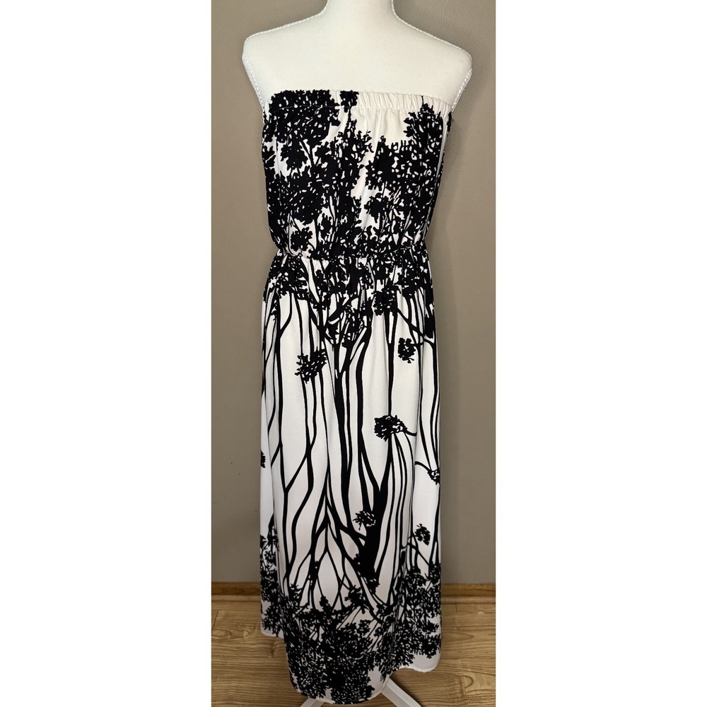 Pink Owl Black and Whitel Strapless Maxi Dress Size Large